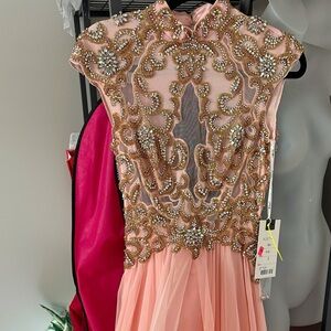 NWT Mac Duggal Couture Pink and Gold Embellished Gown